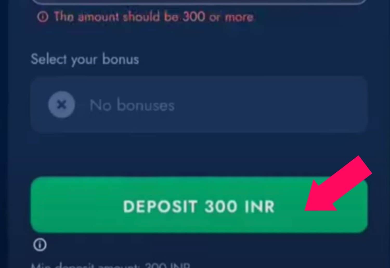 Bluechip Casino India click deposit green button