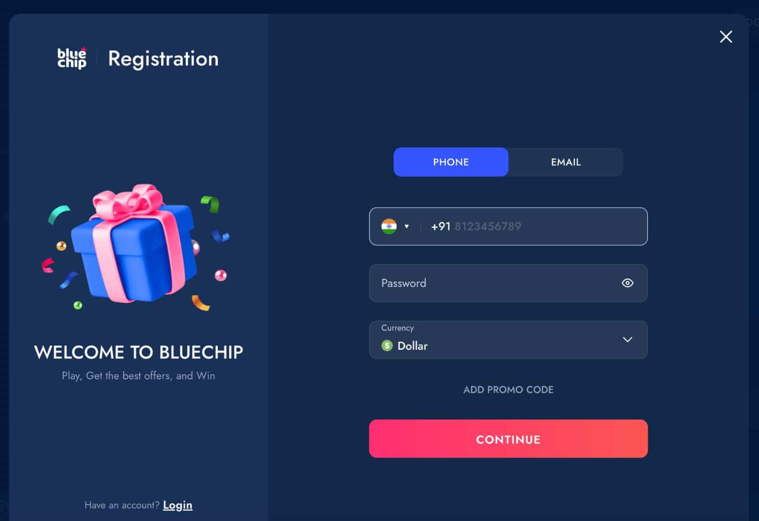 How to sign up at Bluechip Casino and bookmaker in India